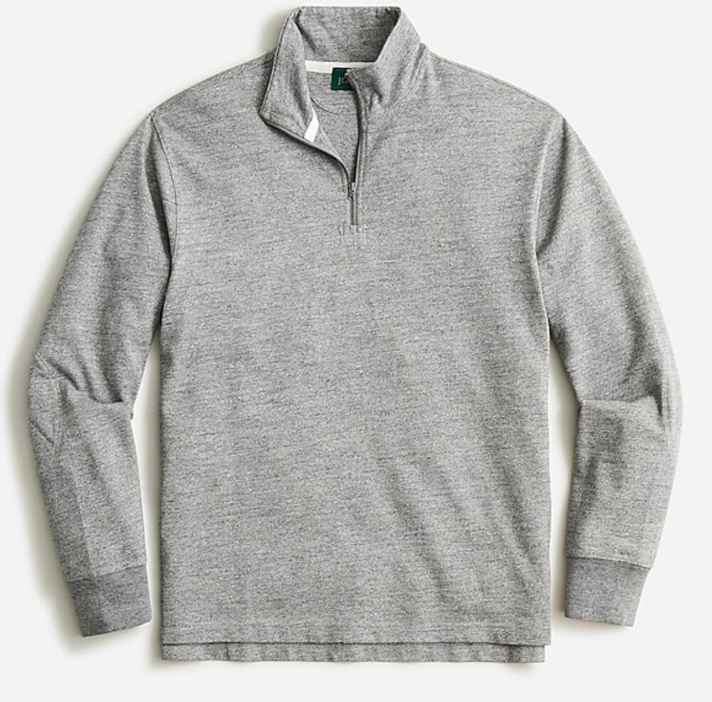 J CREW Marled Gray 1/2 Zip Rugby Sweater Cotton Mock Neck Long Sleeve Pullover L
